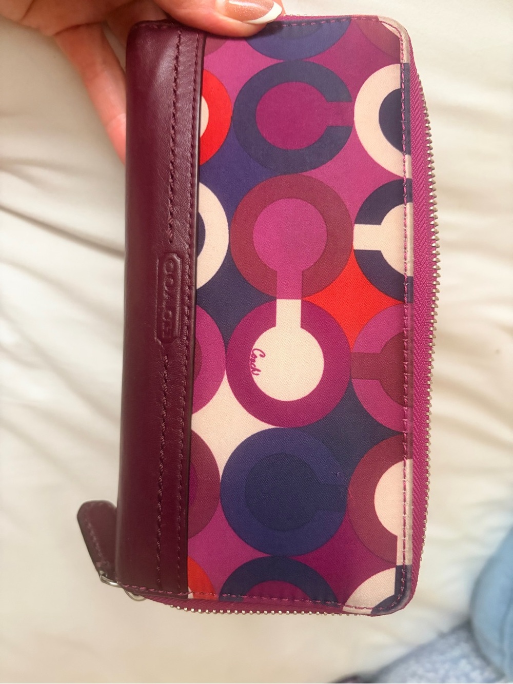 Coach Multicolor Geo Zip-Around Wallet in Purple and Red Accents